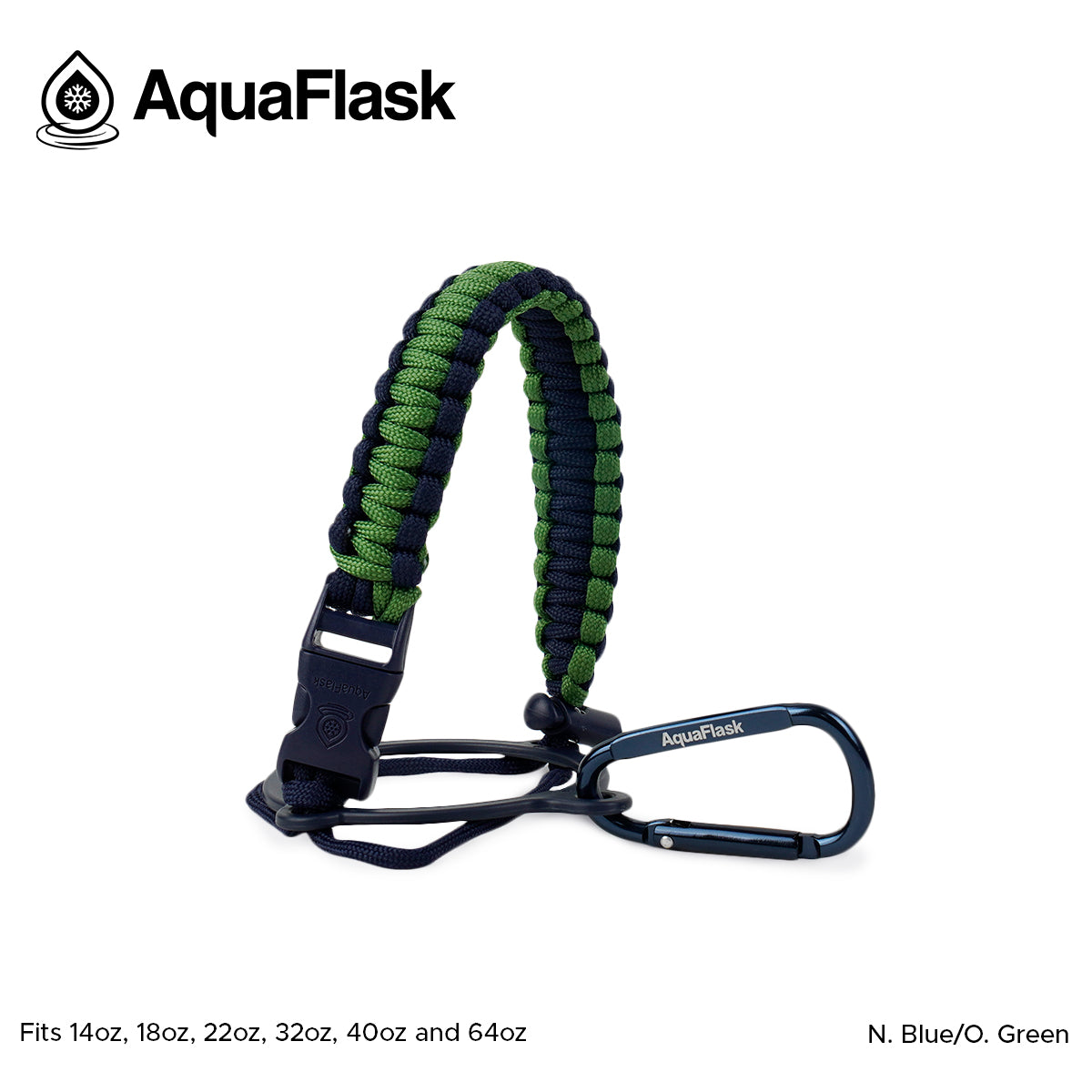AquaFlask 14–64 oz Paracord Handle with Carabiner Clip – Durable Carry Strap for Water Bottles