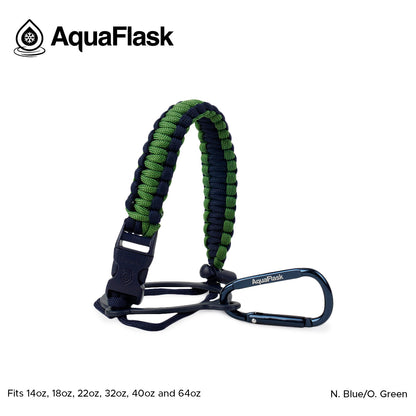 AquaFlask 14–64 oz Paracord Handle with Carabiner Clip – Durable Carry Strap for Water Bottles
