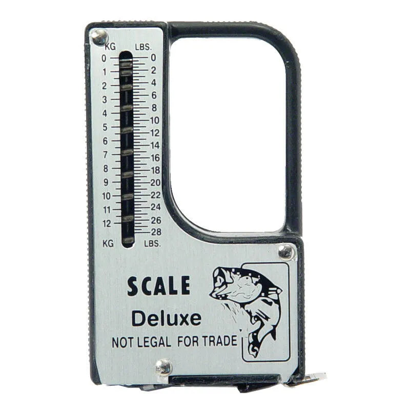 Deluxe fishing scale with weight measurement indicator on a white background