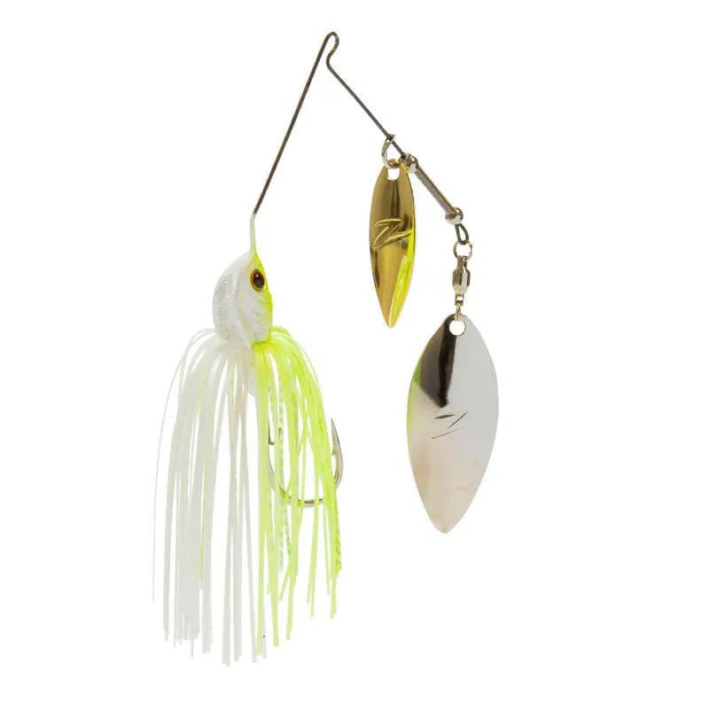 Fishing lure with a white and green skirt on a white background