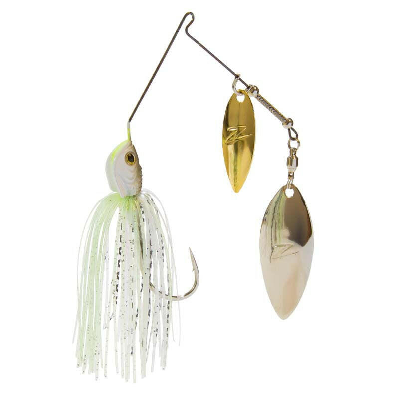 Fishing lure with a spinner and skirt on a white background