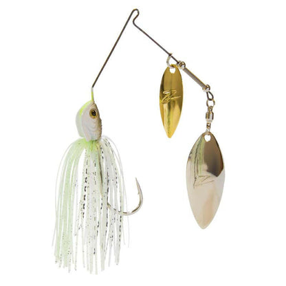Fishing lure with a spinner and skirt on a white background