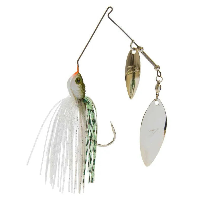 Fishing lure with a spinner and skirt on a white background
