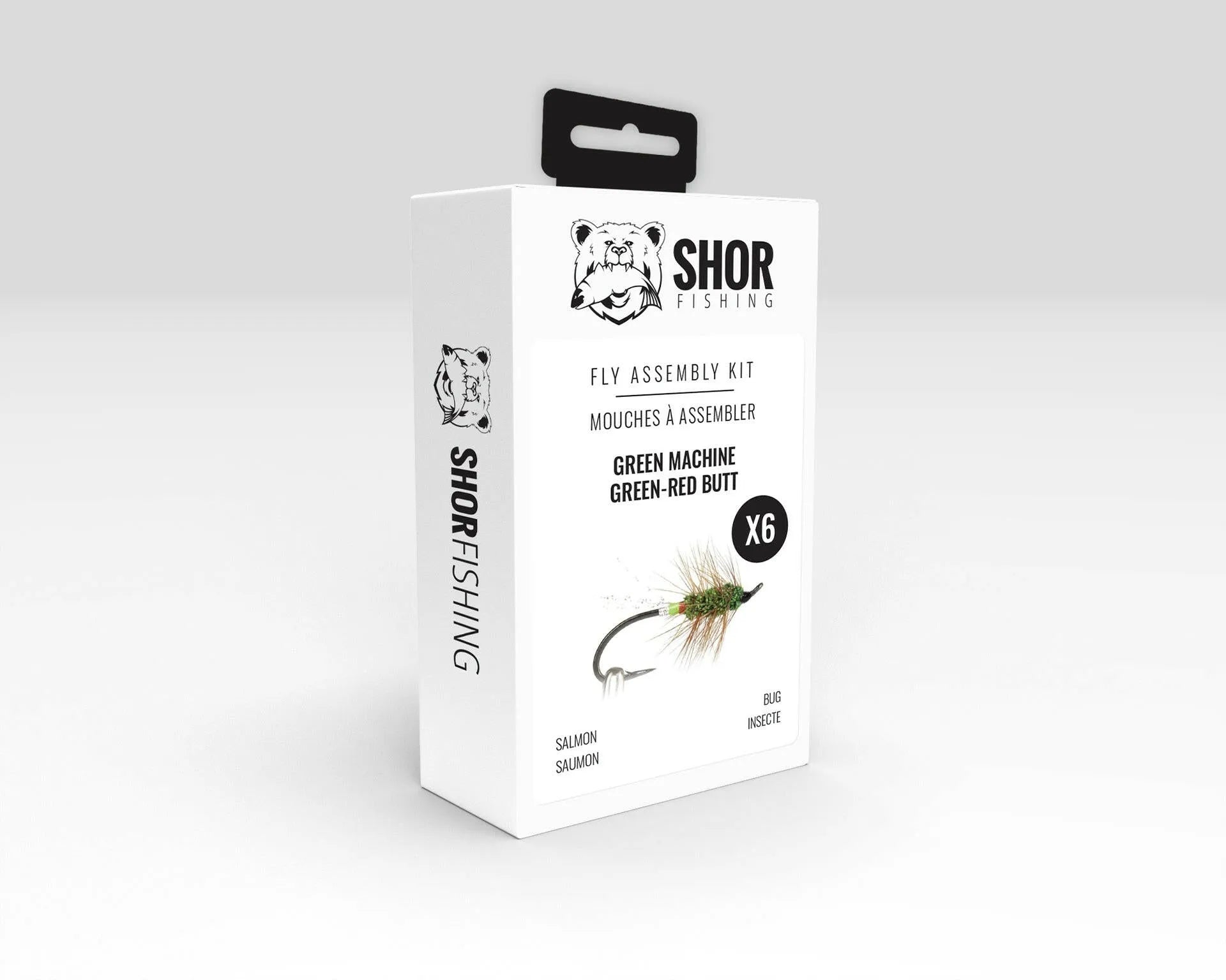 SHOR Fly tying kits each kit makes 6 flies Green Machine w/Green-Red Butt