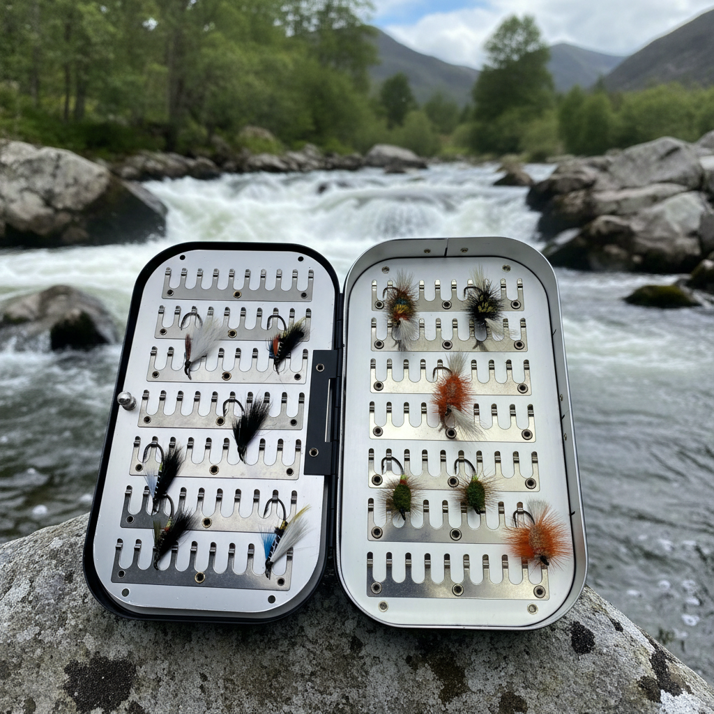 Fly Fishing Kit, Atlantic Salmon Flies, Mixed Selection, with Aluminum Flybox + Engraved Image