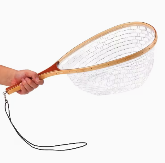 Wood Trout Net 11x15" Teardrop Clear Rubber