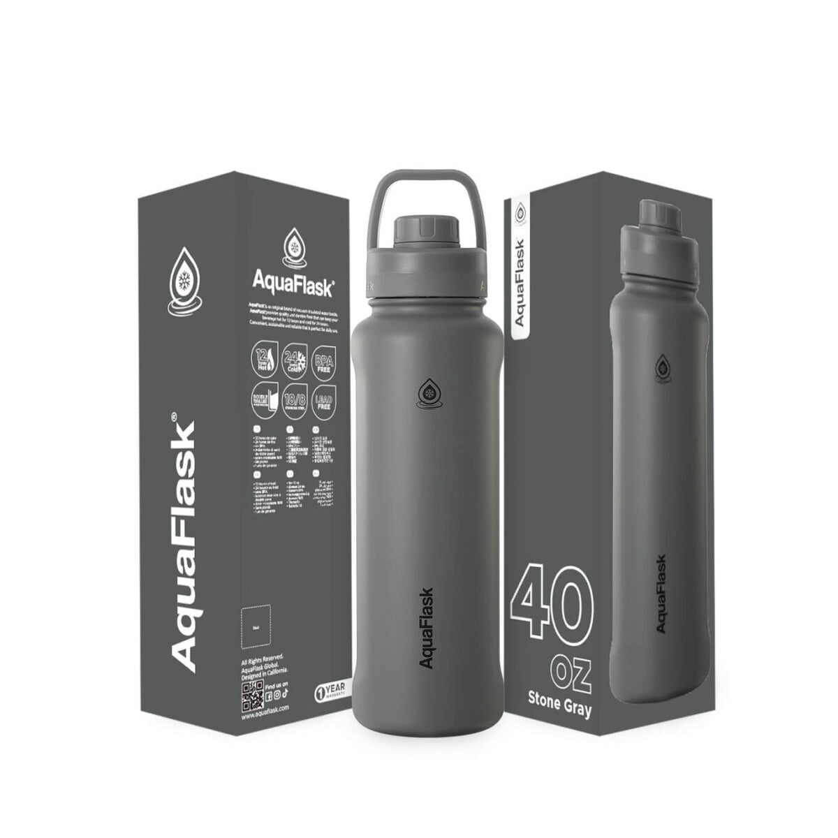 AquaFlask 1080ml (40oz) Stainless Steel Water Bottle with Sports Lid – Hot & Cold, Leakproof, BPA-Free