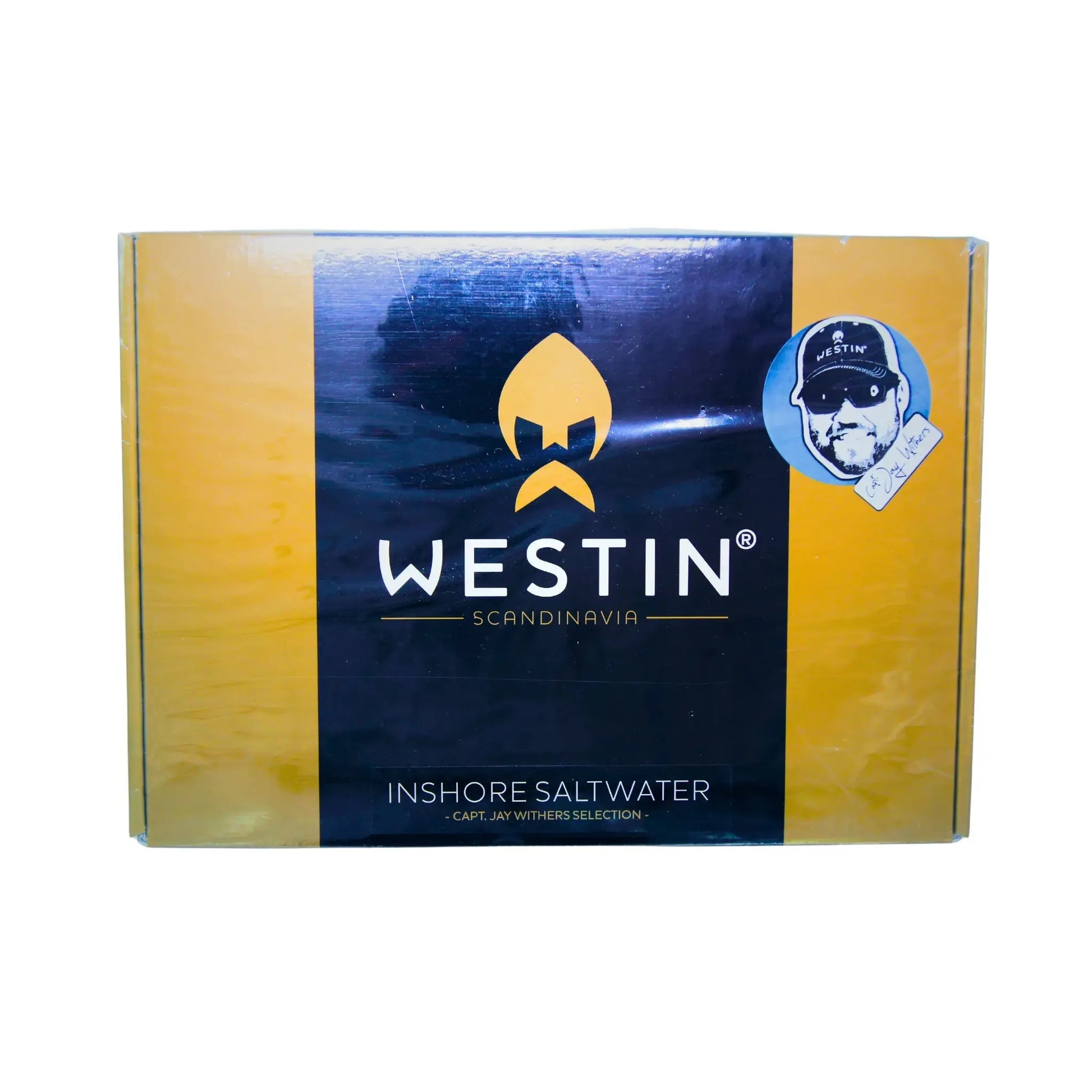 Westin Scandinavia fishing tackle box with branding and product details on a white background