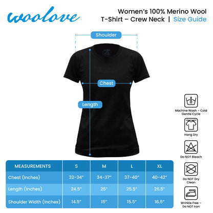 Women's 100% Merino Wool Short Sleeve T-Shirt 180 GSM - Lightweight