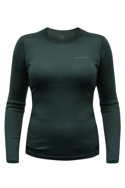 Women's 100% Merino Wool Base Layer Long Sleeve Crew Neck Shirt 190 GSM