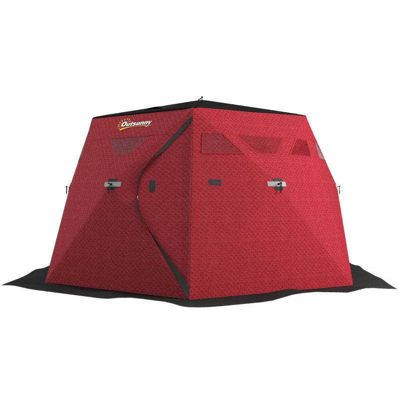 Outsunny Red outdoor Ice fishing shelter with black trim on a white background