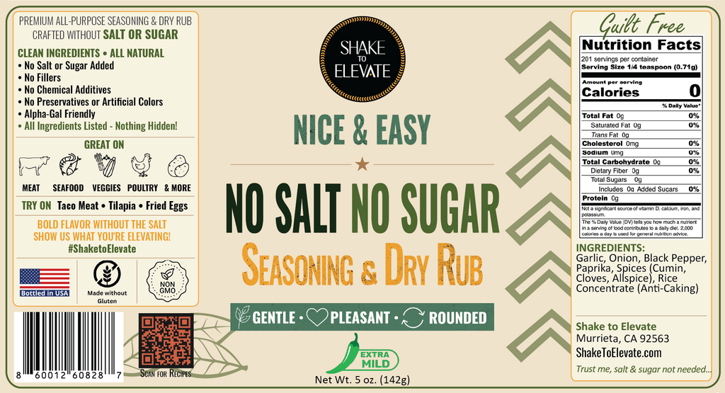 Shake to Elevate Guilt Free Nice & Easy No Salt & No Sugar Seasoning
