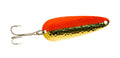 Len Thompson Flame & Brass Hammered Fishing Spoon on white background