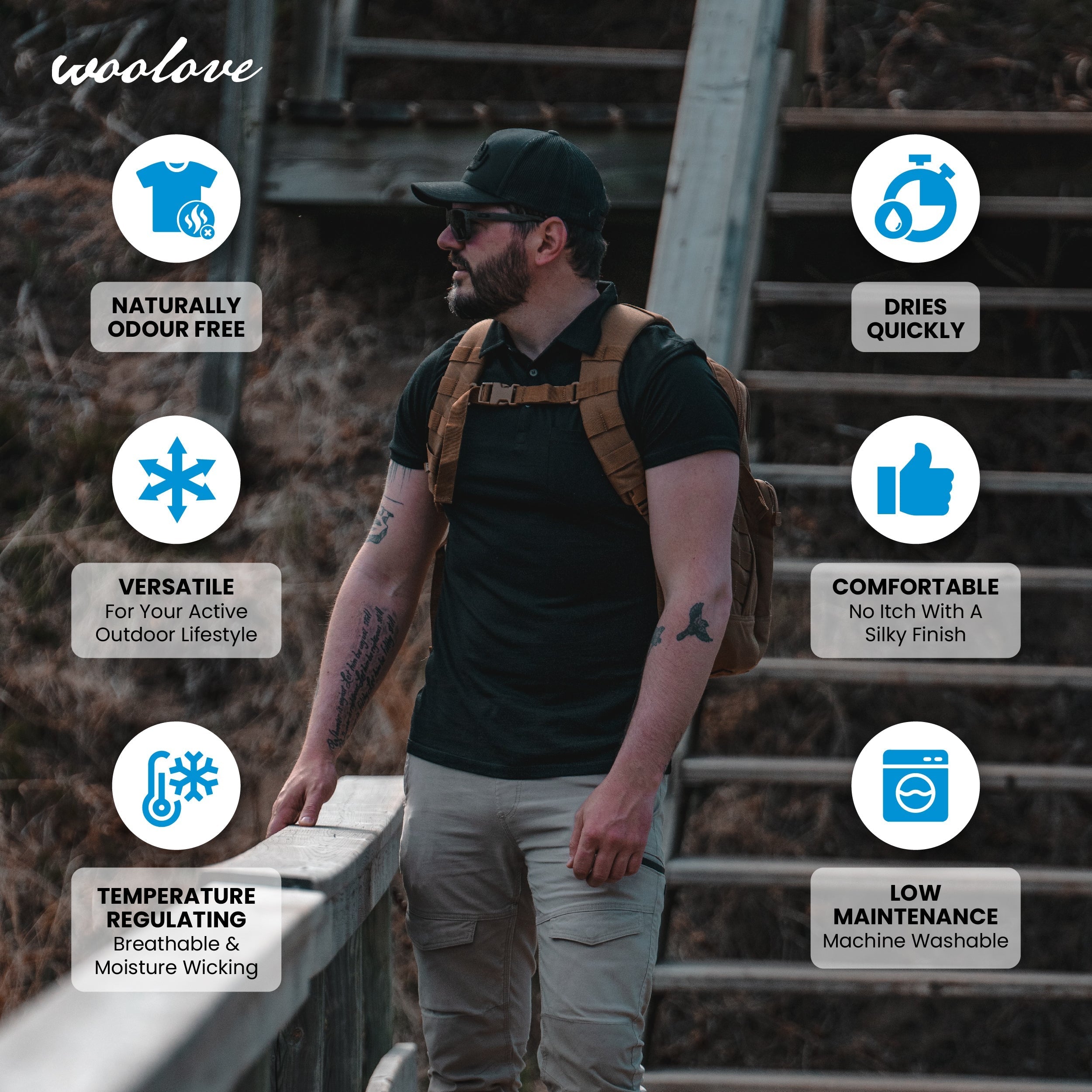 Men's 100% Merino Wool Golf Shirt (with pocket) 175 GSM - Lightweight