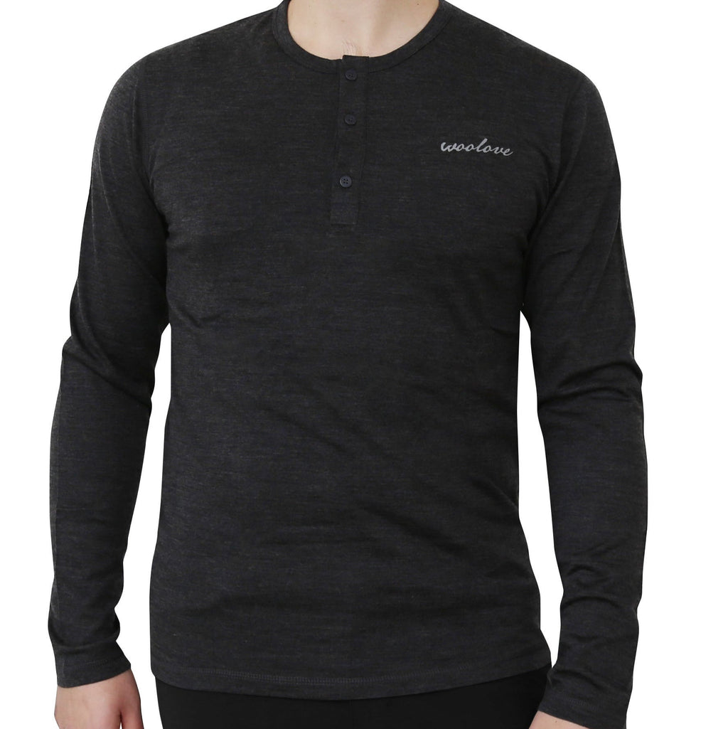 Men's 100% Merino Wool Long Sleeve Henley 190 GSM