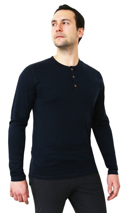 NorthWool Men's Merino Wool Long Sleeve Henley Base Layer Shirt 260 GSM