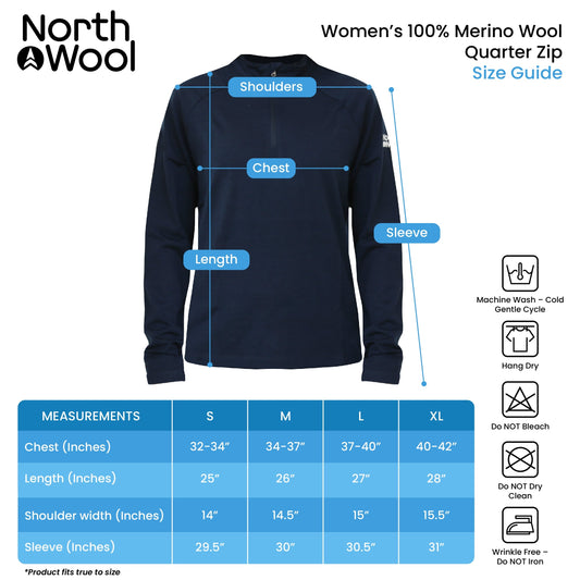 NorthWool Women's 100% Merino Wool 1/4 Zip Baselayer Pullover Sweater 260 GSM