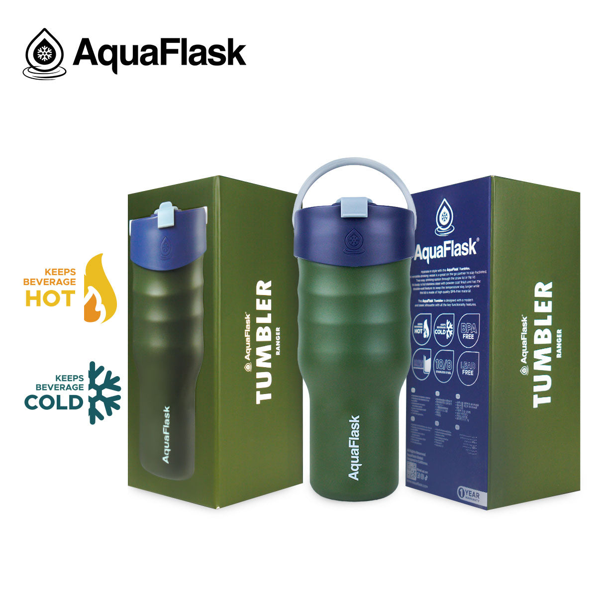 Aqua Flask Tumbler – Vacuum Insulated Stainless Steel Travel Cup 887ml (30 oz)
