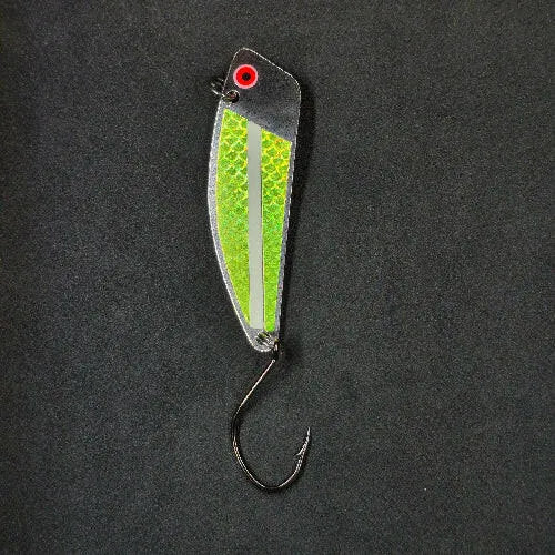 Spitfire Hawker Trolling Spoon 3" on black background frontside of spoon chartreuse glow chartreuse