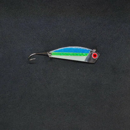 Spitfire Hawker Trolling Spoon 2" on black background frontside of spoon blue green glow