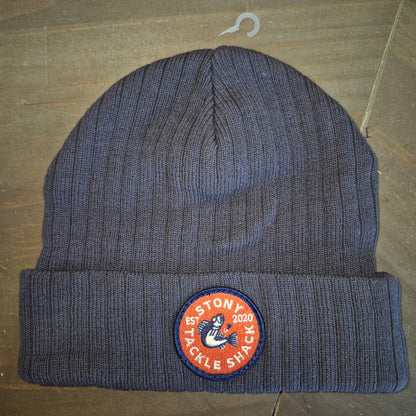Grey Knit Ribbed Toque/Beanie with red stony tackle logo