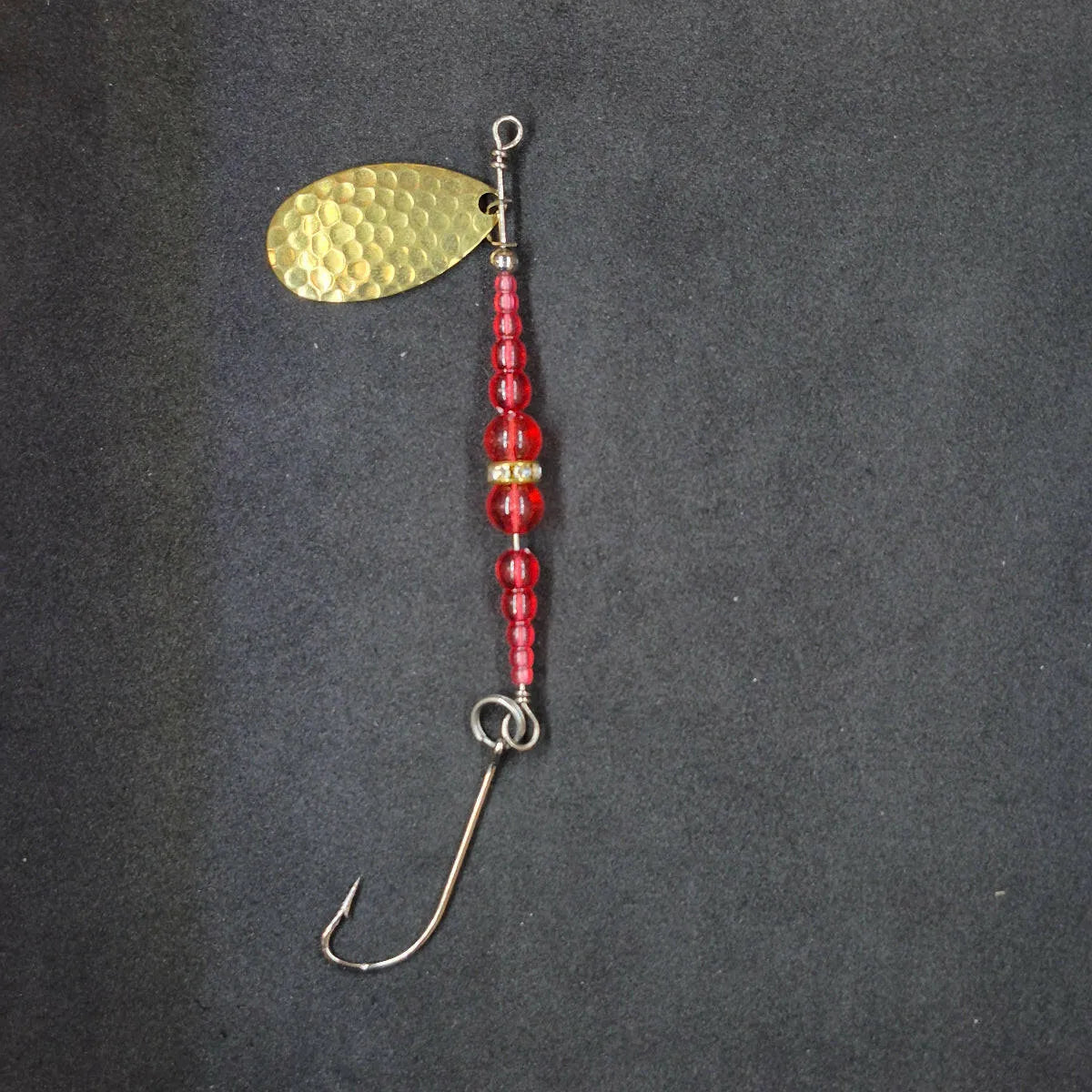 Spitfire Fishing Supermarine MK2 Wedding Ring Spinners on black background red, red, gold blade