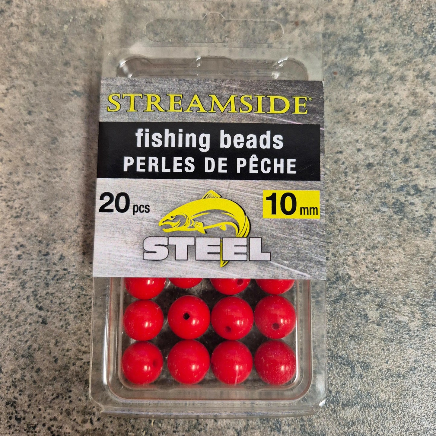 10mm Red beads on grey background