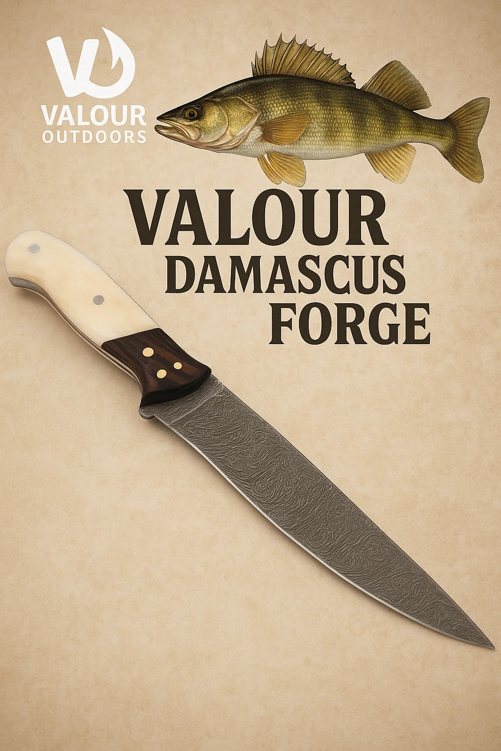 🍁Valour Outdoors 12" Damascus Fillet Knife