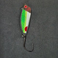 Spitfire Hawker Trolling Spoon 3" on black background frontside of spoon Green Chartreuse glow with red dot