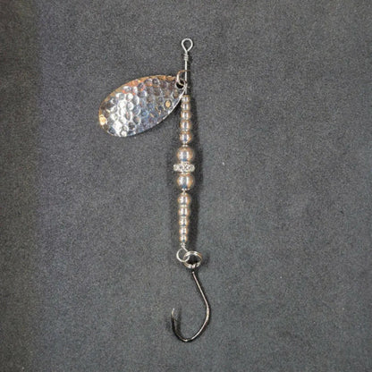 Spitfire Fishing Supermarine MK2 Wedding Ring Spinners on black background nickel, nickel, nickel blade