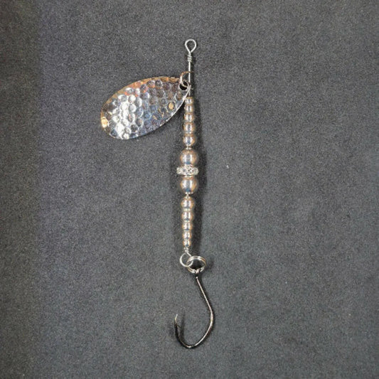 Spitfire Fishing Supermarine MK2 Wedding Ring Spinners on black background nickel, nickel, nickel blade