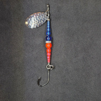 Spitfire Fishing Supermarine MK2 Wedding Ring Spinners on black background blue, red, nickel blade