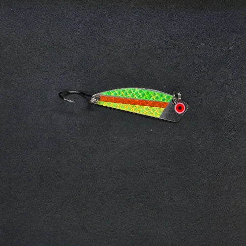 Spitfire Hawker Trolling Spoon 2" on black background frontside of spoon green orange chartreuse