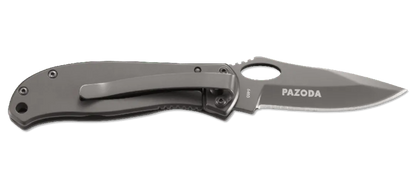 Folding knife with 'PAZODA' branding on a white background