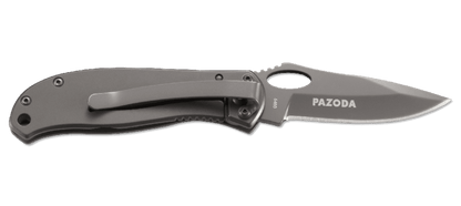 Folding knife with 'PAZODA' branding on a white background