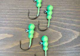 Big Sky Gruesome Grubs Glow Jigs 1/8oz 4/pack Glow Lime/Green Splash