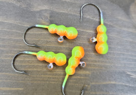 Big Sky Gruesome Grubs Glow Jigs 1/8oz 4/pack Glow Yellow/Orange Splash