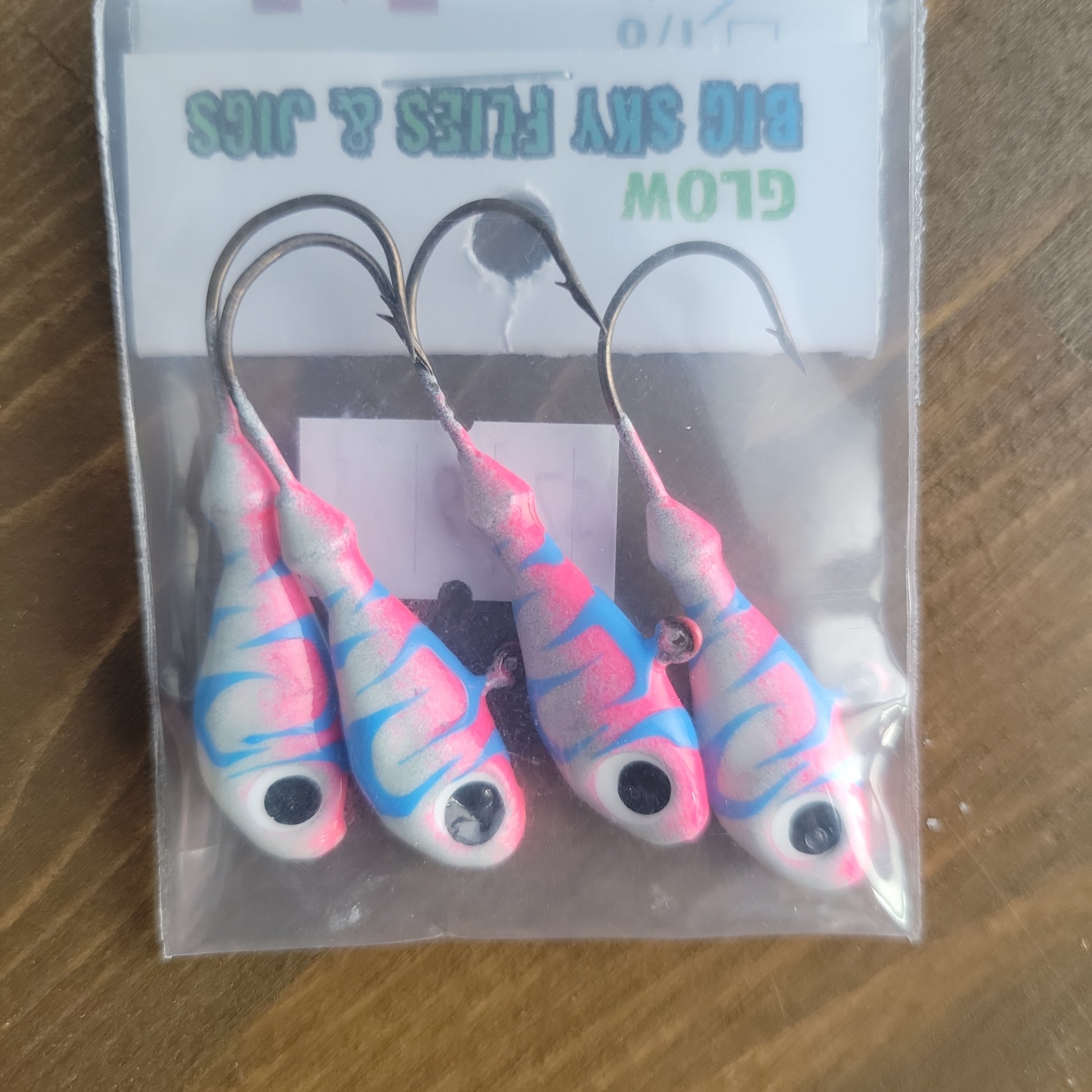 Big Sky Deluxe Ultra Minnow 1/4oz Jigs 4/pack Pink/White w/Blue Lines