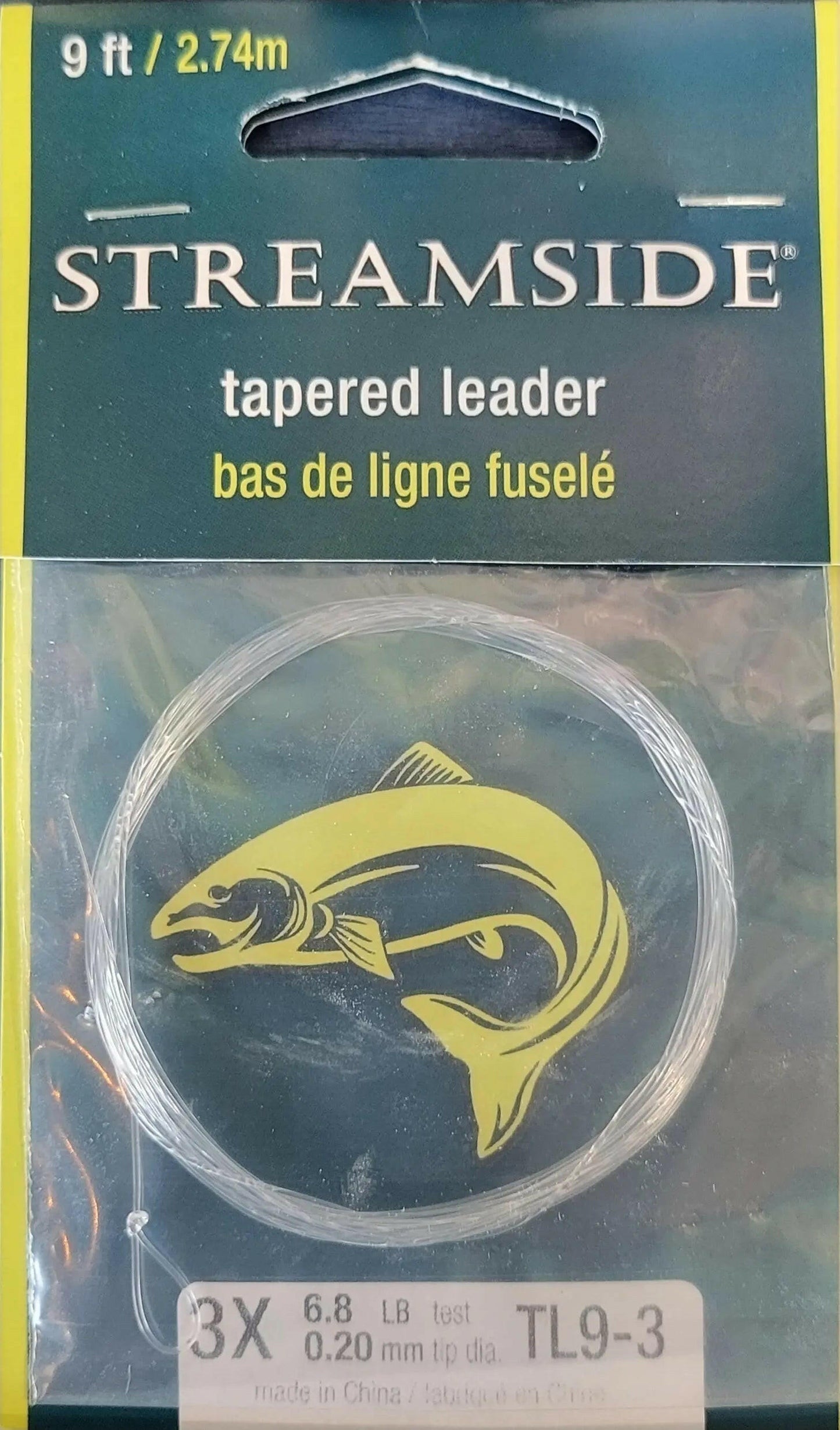 Streamside Tapered Leader 3x 6.8lb .20mm Tip Dia. 9ft.