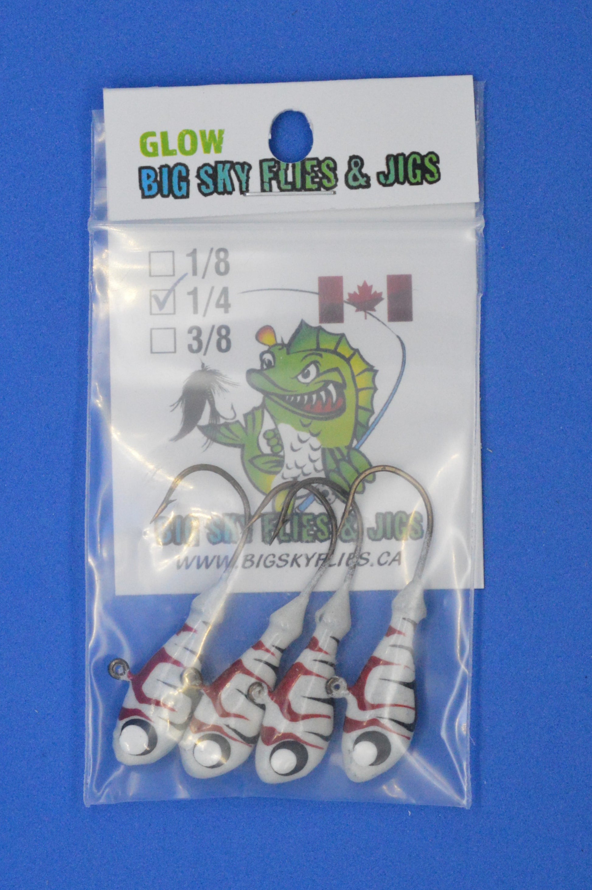 Big Sky Deluxe Ultra Minnow 1/4oz Jigs 4/pack White w/Red & Black Lines