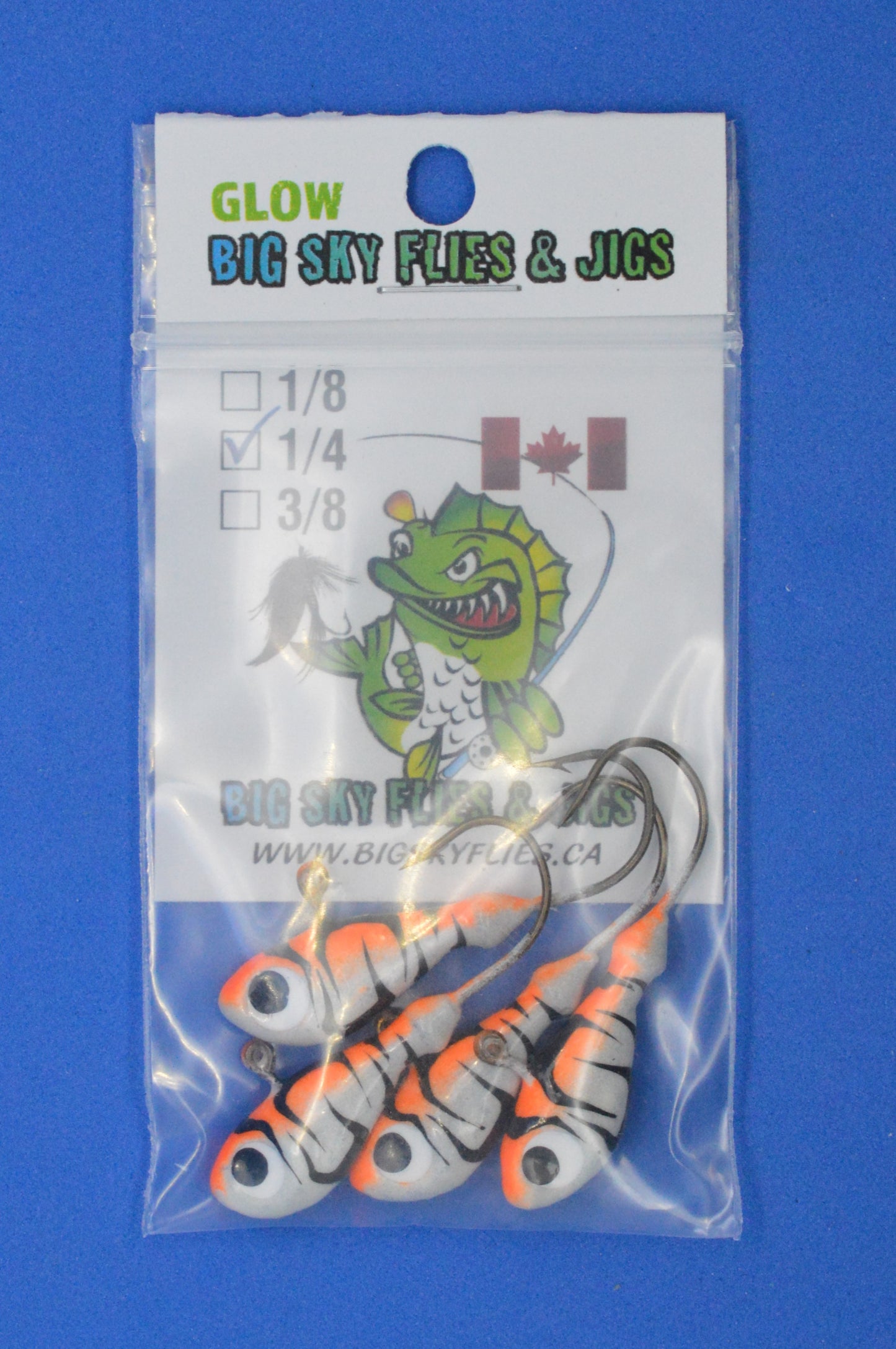 Big Sky Deluxe Ultra Minnow 1/4oz Jigs 4/pack Orange w/Black Lines