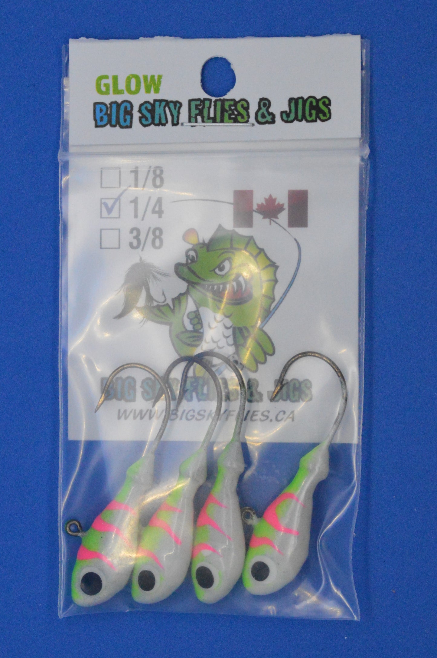 Big Sky Deluxe Ultra Minnow 1/4oz Jigs 4/pack Lime w/Pink Lines