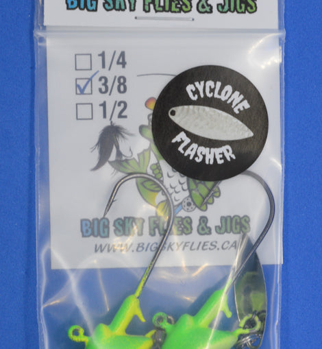Big Sky Cyclone Flasher Jigs 3/8oz 2/pack Walleye Slayer (Lime/Lemon)